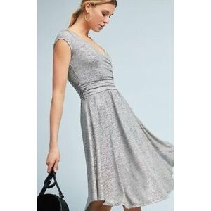 Anthropologie Maeve dress NWT silver metallic Tamara faux wrap short sleeve lrg